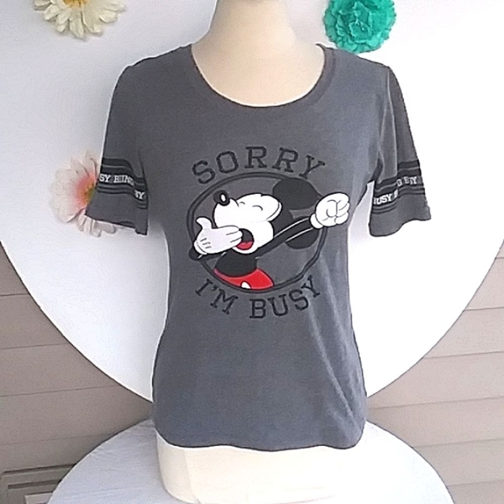 Mickey Mouse Yawning T-Shirt Sorry I'm Busy Juniors 11-13 / Women's M